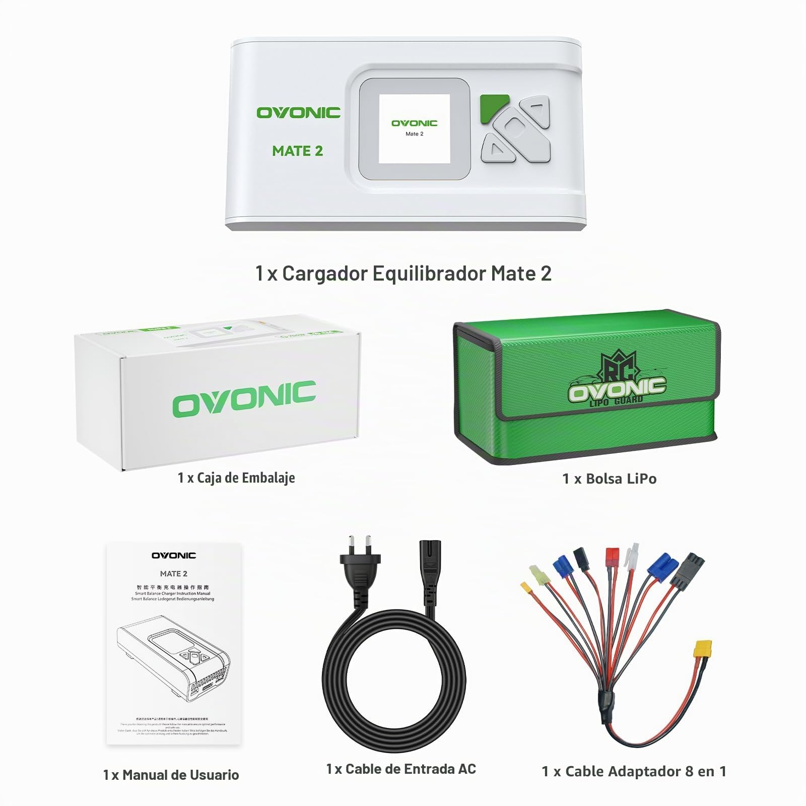 OVONIC Cargador inteligente de batería AC 200 W 12 A LiPo Balance Cargador para LiPo/Li-ion/LiHV/Life (2-6S) y NiMH (4-15S) Blanco Mate2