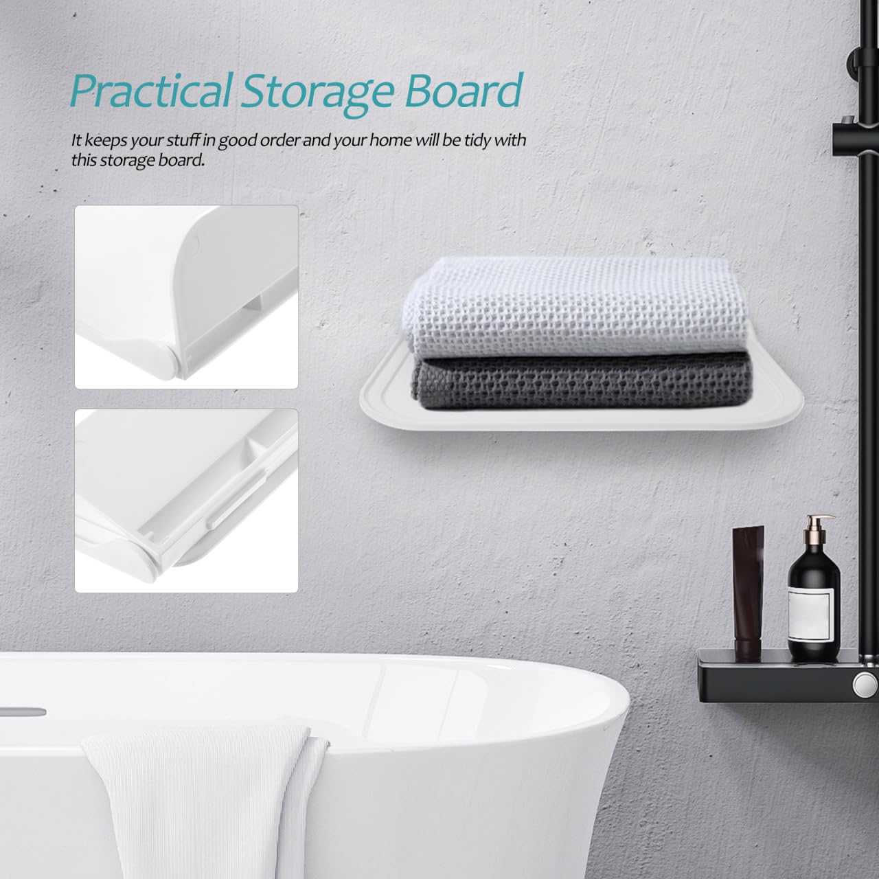 Zerodeko Étagère Murale Pliante Blanche en Plastique PP, Support de Rangement Simple et Élégant pour Salle de Bains ou Chambre, Tablette Murale Rabattable Pratique