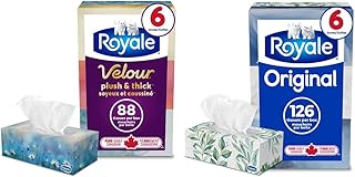 Royale Velour 3 Ply Facial Tissues, 6 Flat Boxes, 88 Tissues Per Box & Original 2 Ply Facial Tissue, Soft & Strong, 6 Tissue Boxes, 126 Tissues Per Box