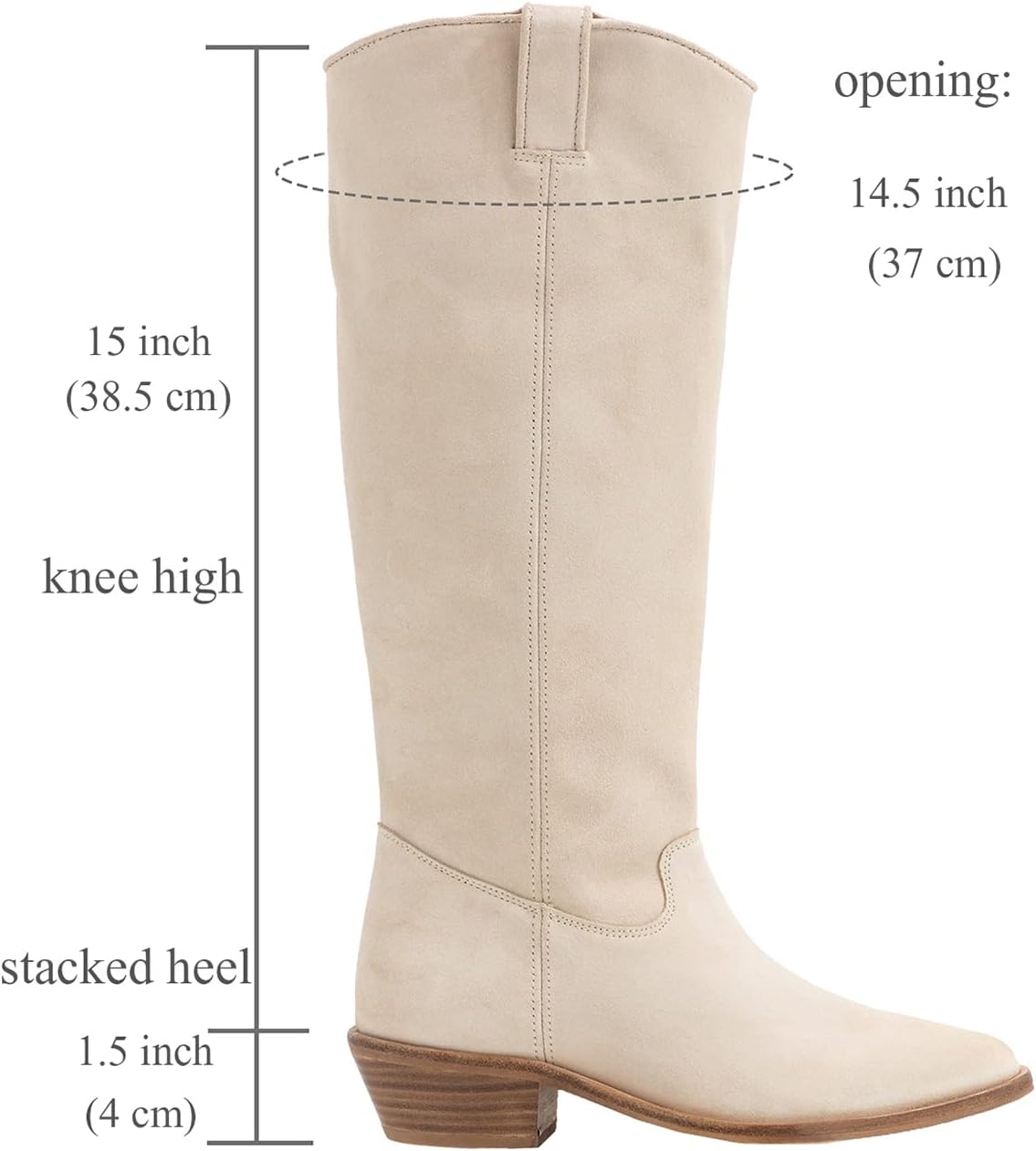 LEHOOR Women Low Stacked Heel Slouchy Knee High Western Boots Pointed Square Toe Velvet Suede 1.5" Chunky Heels Cowboy Boots Wide Calf Pull On Combat Boots Dressy Comfort Casual Winter Retro 4-13 M US
