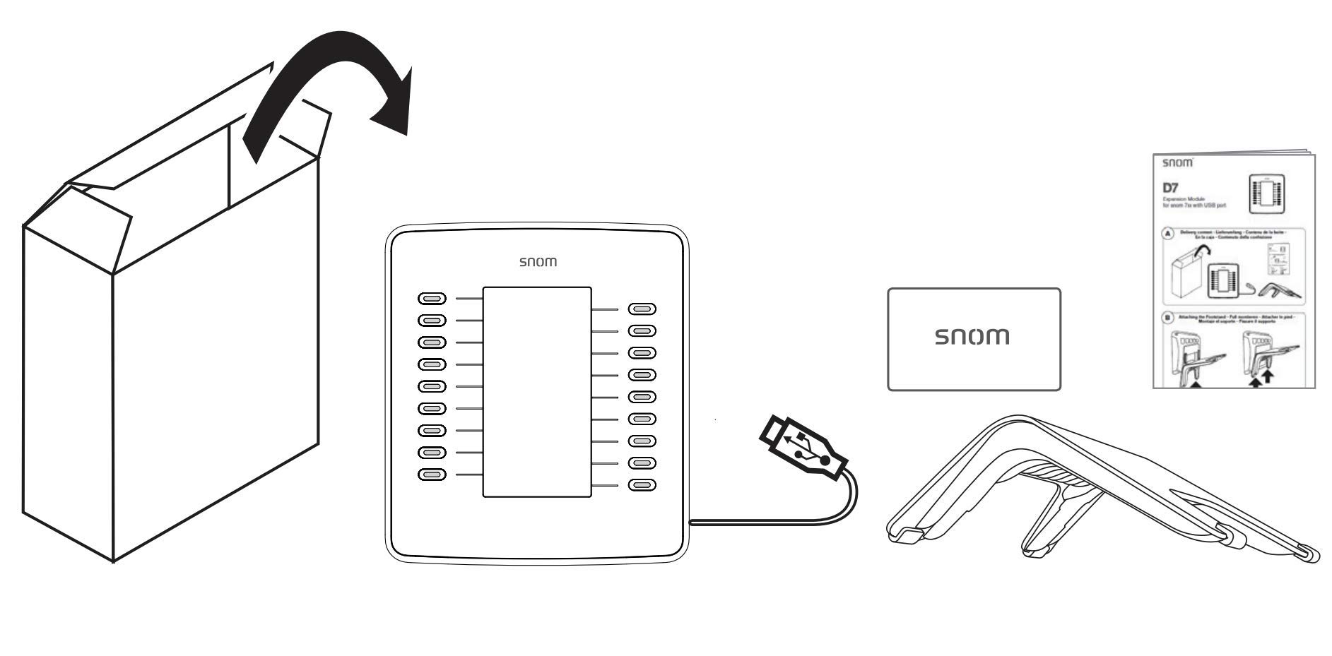 SNOM D7 USB Espansione Cellulari modulo Per D7xx (ad alta risoluzione, Black &, display bianco con retroilluminazione, Daisy Chain fino a 3 moduli); Nero; 00004011