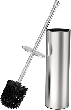 Toilet Brush and Holder Set, Toilet Bowl Brush for Bathroom with Long Handle, Stainless Steel Toilet Cleaner Brush with Durable Scrubbing Bristles,Splash-Proof Brushed Nickel