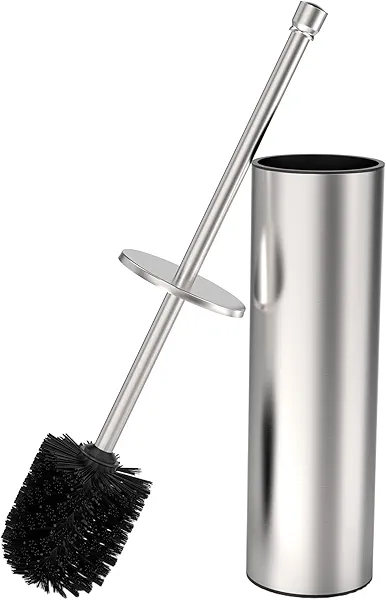 WZKALY Toilet Brush and Holder Set, Toilet Bowl Brush for Bathroom with Long Handle, Stainless Steel Toilet Cleaner Brush with Durable Scrubbing Bristles,Splash-Proof (Brushed Nickel)
