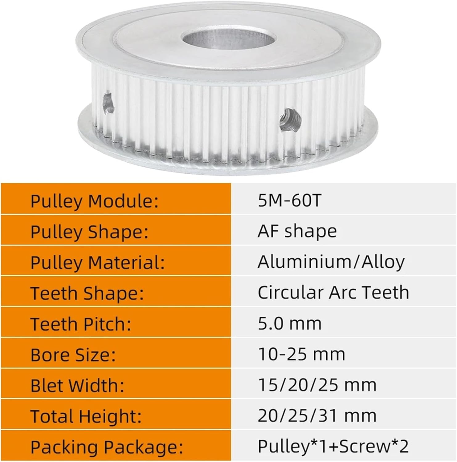 5M60T Timing Pulley Wheel Circle-arc Tooth 11/16/21/26mm Width 20mm 1Pcs(22mm)