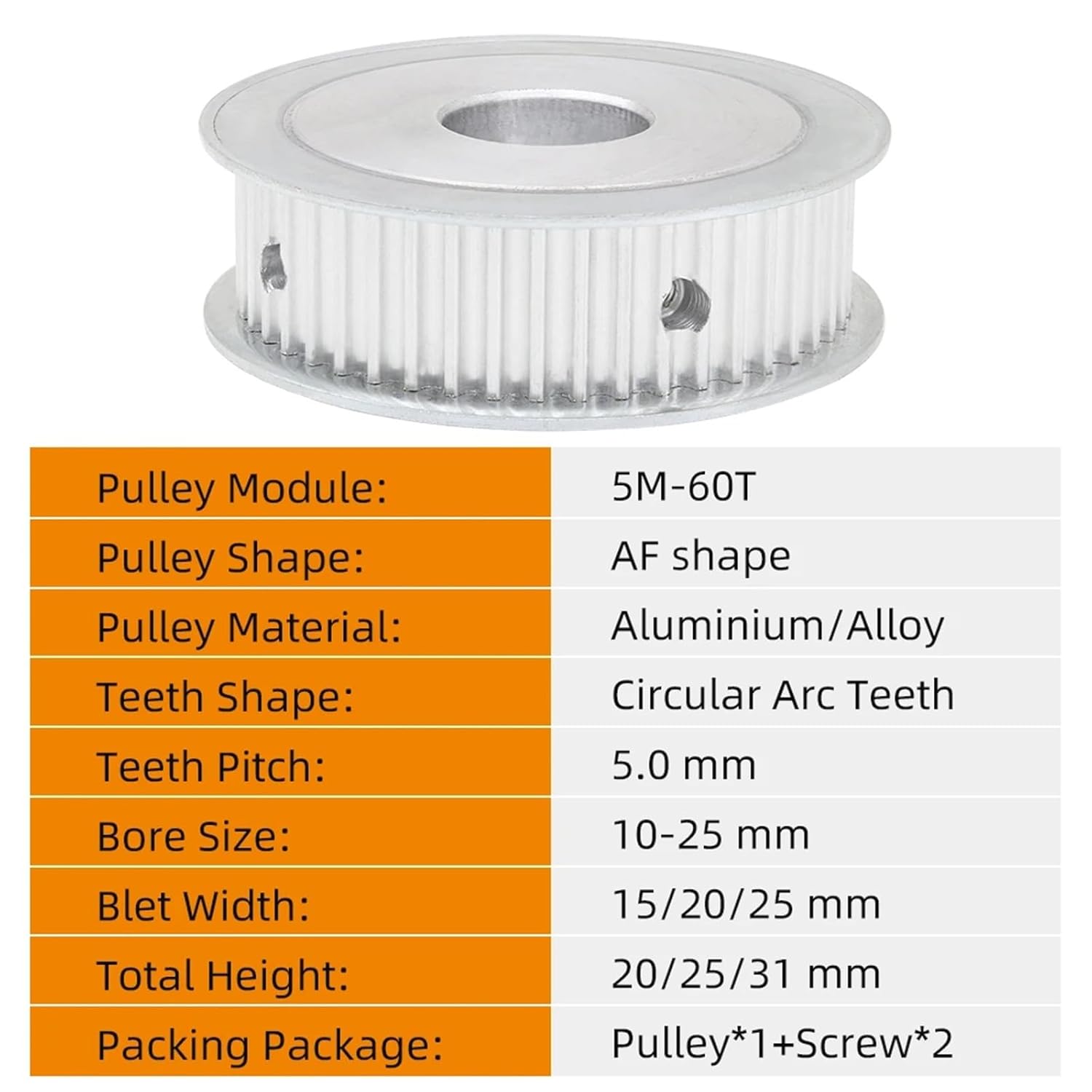 5M60T Timing Pulley Wheel Circle-arc Tooth 11/16/21/26mm Width 20mm 1Pcs(12x4x1.8 mm)