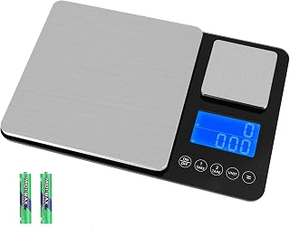 Küchenwaage mit Dualer Plattform, 15kg/1g & 500g/0.01g, Küchenwage mit 7 Einheiten, Summierungsfunktion und Tara Funktion, Kitchen Scale, Waage Küche zum Backen und Kochen