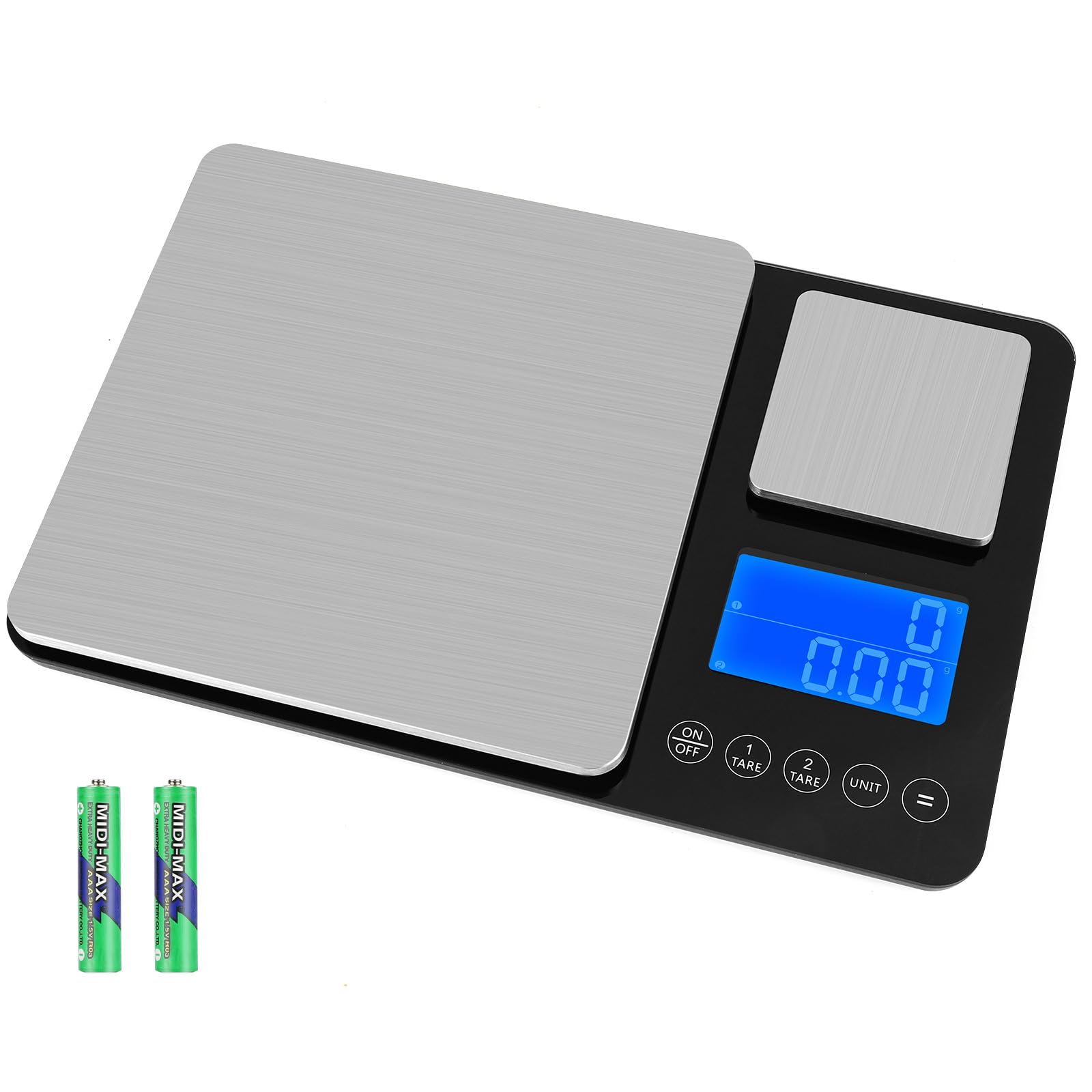 Küchenwaage mit Dualer Plattform, 15kg/1g & 500g/0.01g, Küchenwage mit 7 Einheiten, Summierungsfunktion und Tara Funktion, Kitchen Scale, Waage Küche zum Backen und Kochen