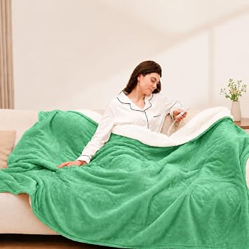 Electric Blanket Throw, Fast Heating Blanket with Overheat Protection, Heated Sherpa Blanket with 5 Heating Levels & 4 Hours Auto Off for Couch Office Use, Ideal Gift, 50"x60", Aqua Green