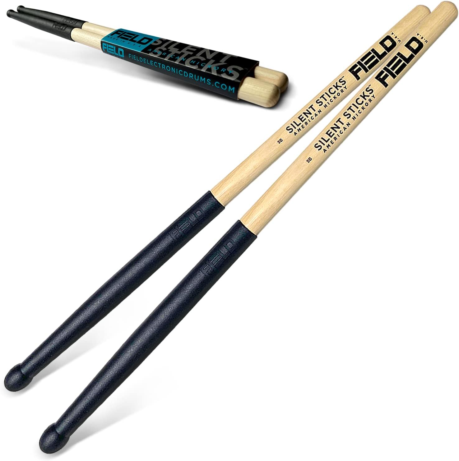 FIELD Silent Sticks Drum Sticks Rubber Coated Drumsticks for Electronic Drums Made from 5B Hickory Wood