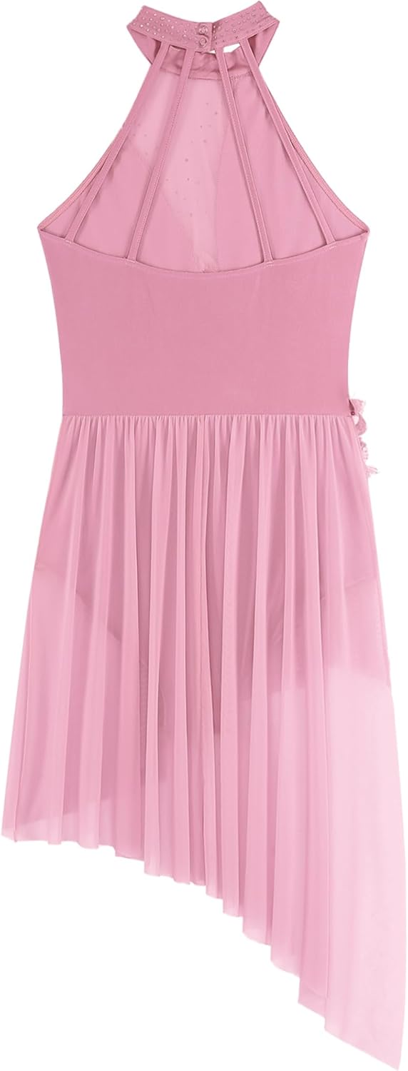 JEYPINMI Women's Flower Lyrical Dance Costume Modern Contemporary Dance Dress Dancewear