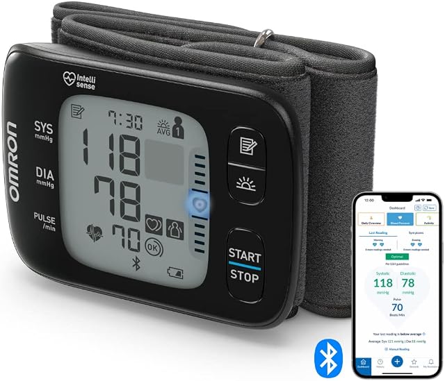 OMRON RS7 Automatic Wrist Blood Pressure Monitor for Home Use or on the Go, Clinically Validated, Including Use on Obese People, Blood Pressure Machine with Free Smartphone App and Positioning Sensor