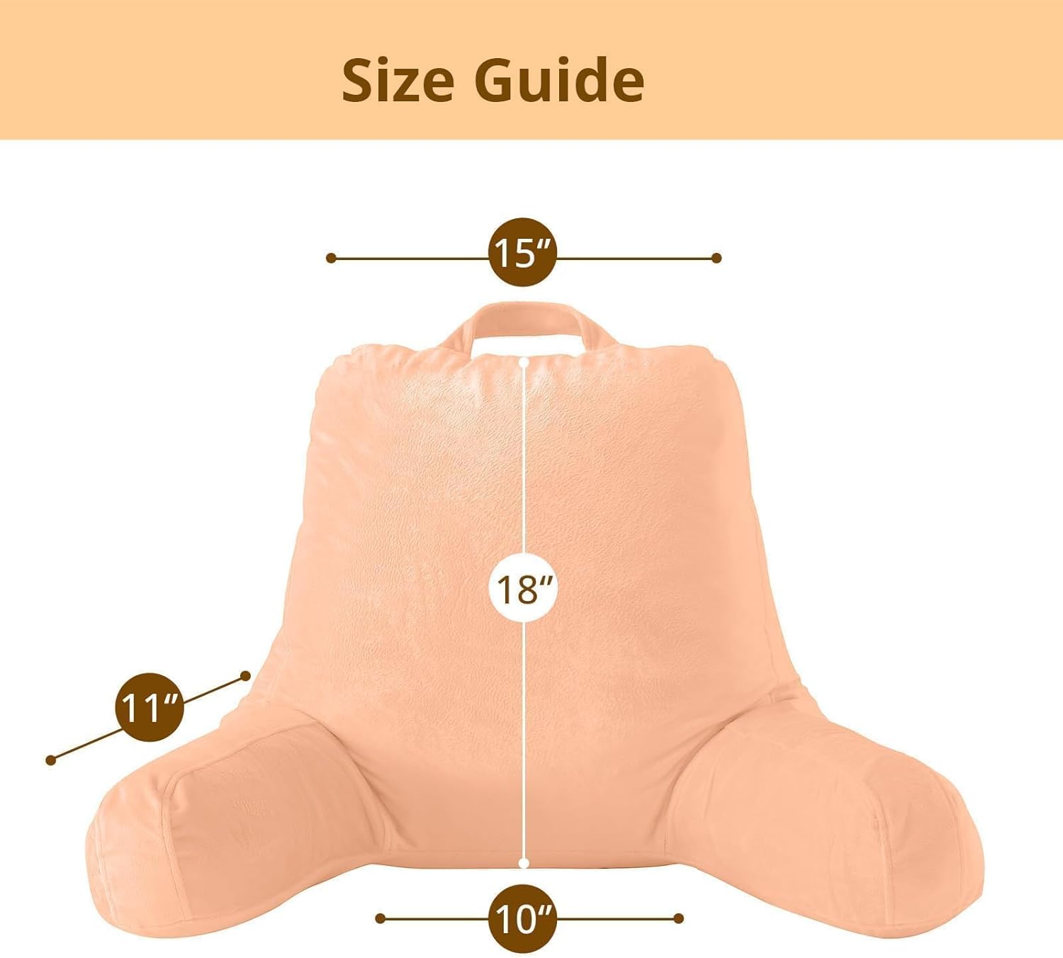 Sasttie Reading Pillow, Velvet Back Pillow for Bed Sitting Up, Adult Back-Rest Support Cushion with Arms for Sit Up on Couch, Sofa, and Floor, Dorm Essentials, Reading Accessories, Light Salmon