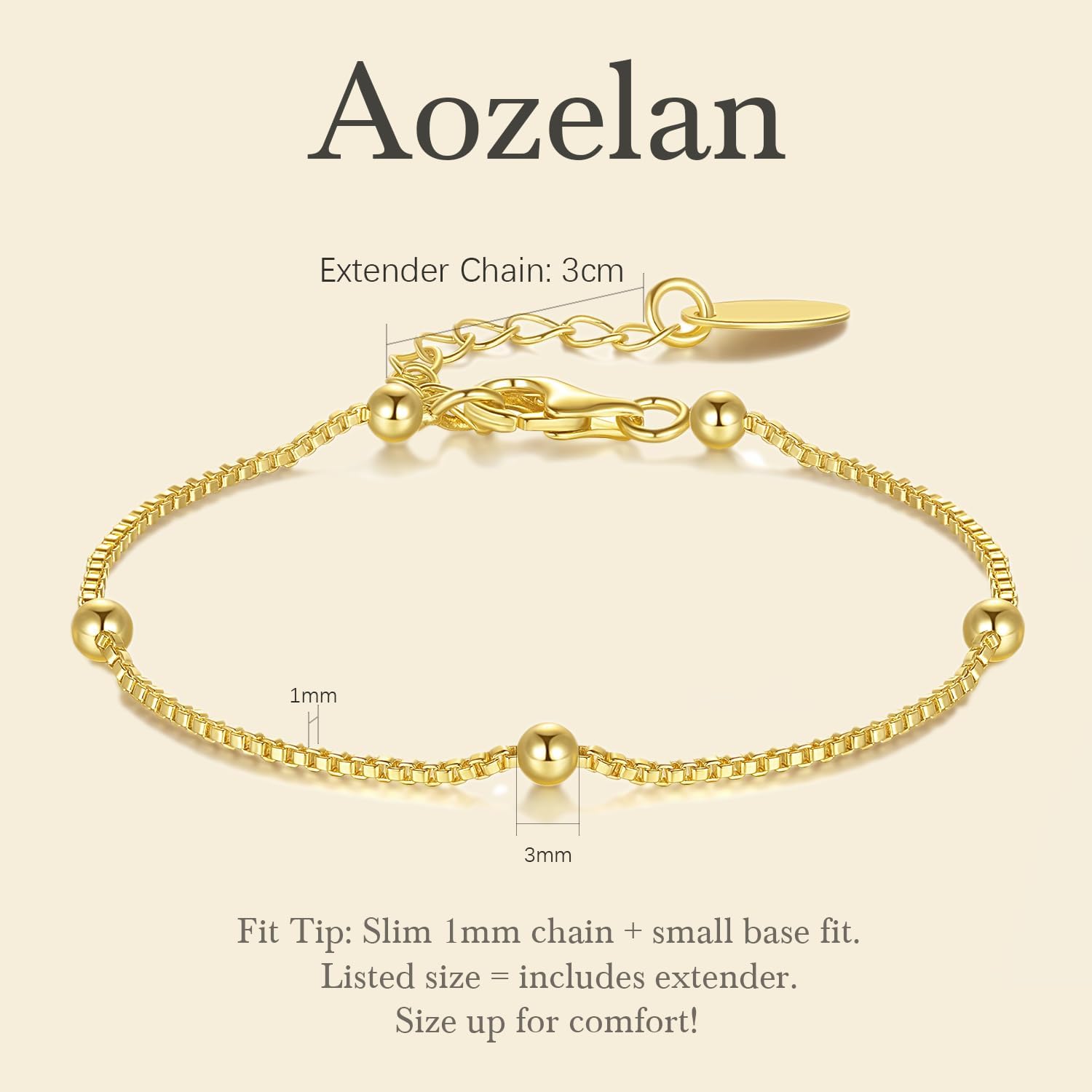 14K Gold Bracelets for Women Adjustable Women’s Bracelet Ball Station Chain Stackable Bracelets for Womens Men Bracelet Jewelry 6.5-9 Inches Including Extension Chain - Image 2