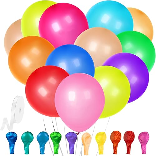 Paquete de 120 globos de látex arcoíris de 12 pulgadas de colores surtidos, kit de arco de globos de 10 colores brillantes, para decoración de