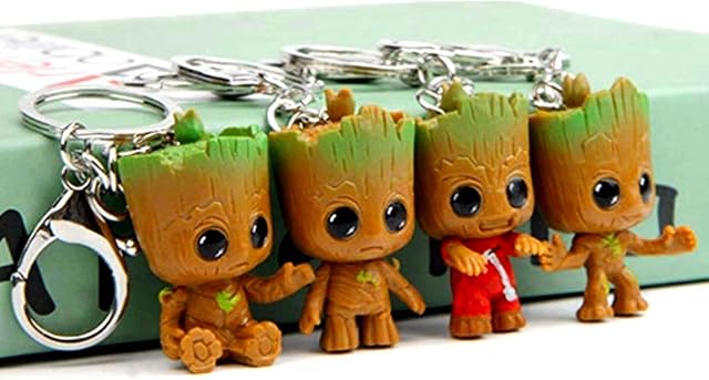 4Pcs Baby Groot Keychains Guardians of Galaxy Tree Man Figure Pendant Keyrings Best Gift for Kids Friends (4 Pcs Groot Keychains)
