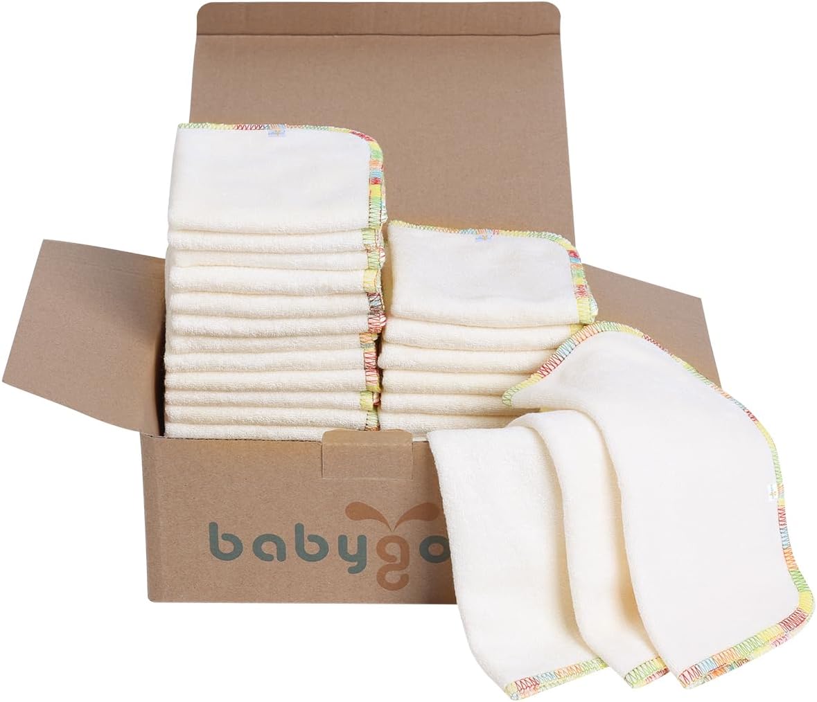 Babygoal 30PCS Reusable Diaper Wipes, Natural Unbleached Baby Face Wipes, Soft Sturdy, 8 x 8 Inches, 30BW02-B