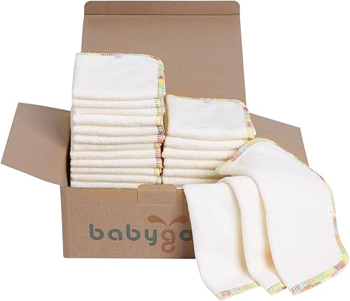 Babygoal 30BW02-B 30 toallitas reutilizables para pañales naturales, sin blanquear, suaves y resistentes, 8 x 8 pulgadas