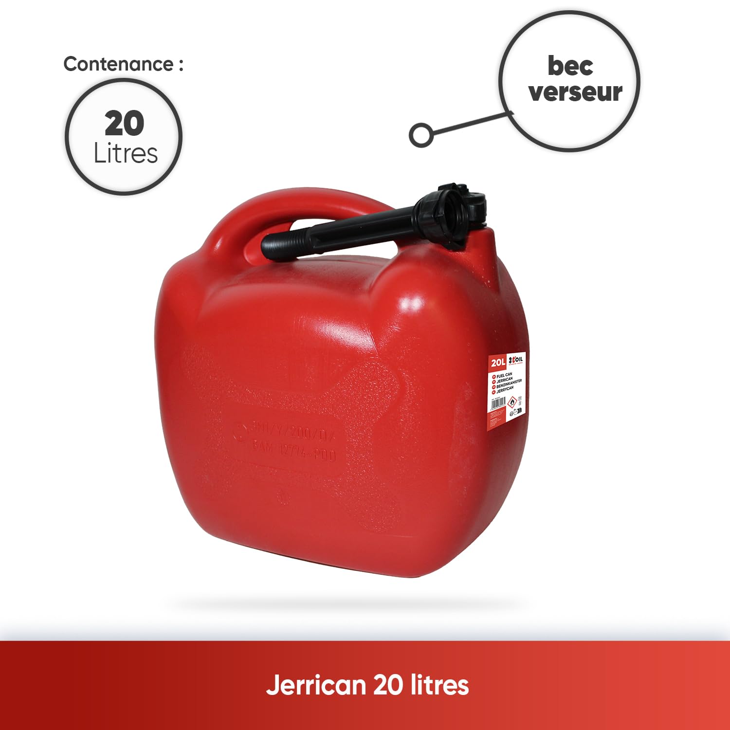 Jerrican 20L - Jerrican Plastique avec Bec Verseur - Norme UN Pour Transport de Matières Dangereuses