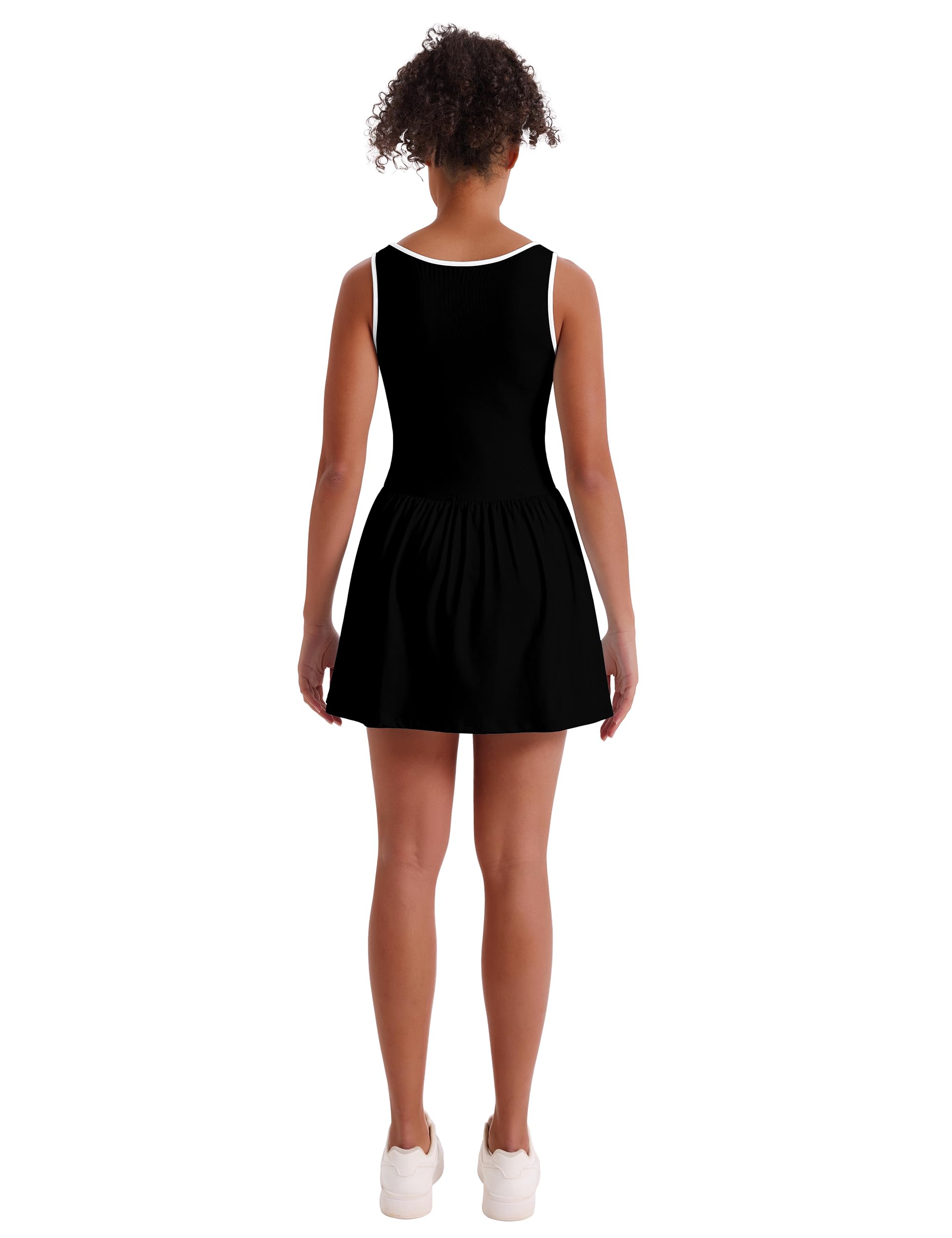 Desol Athletic Dress for Women Square Neck Sleeveless Built in Shorts with Pockets Tennis Dress Golf Active Workout Dress — view 4