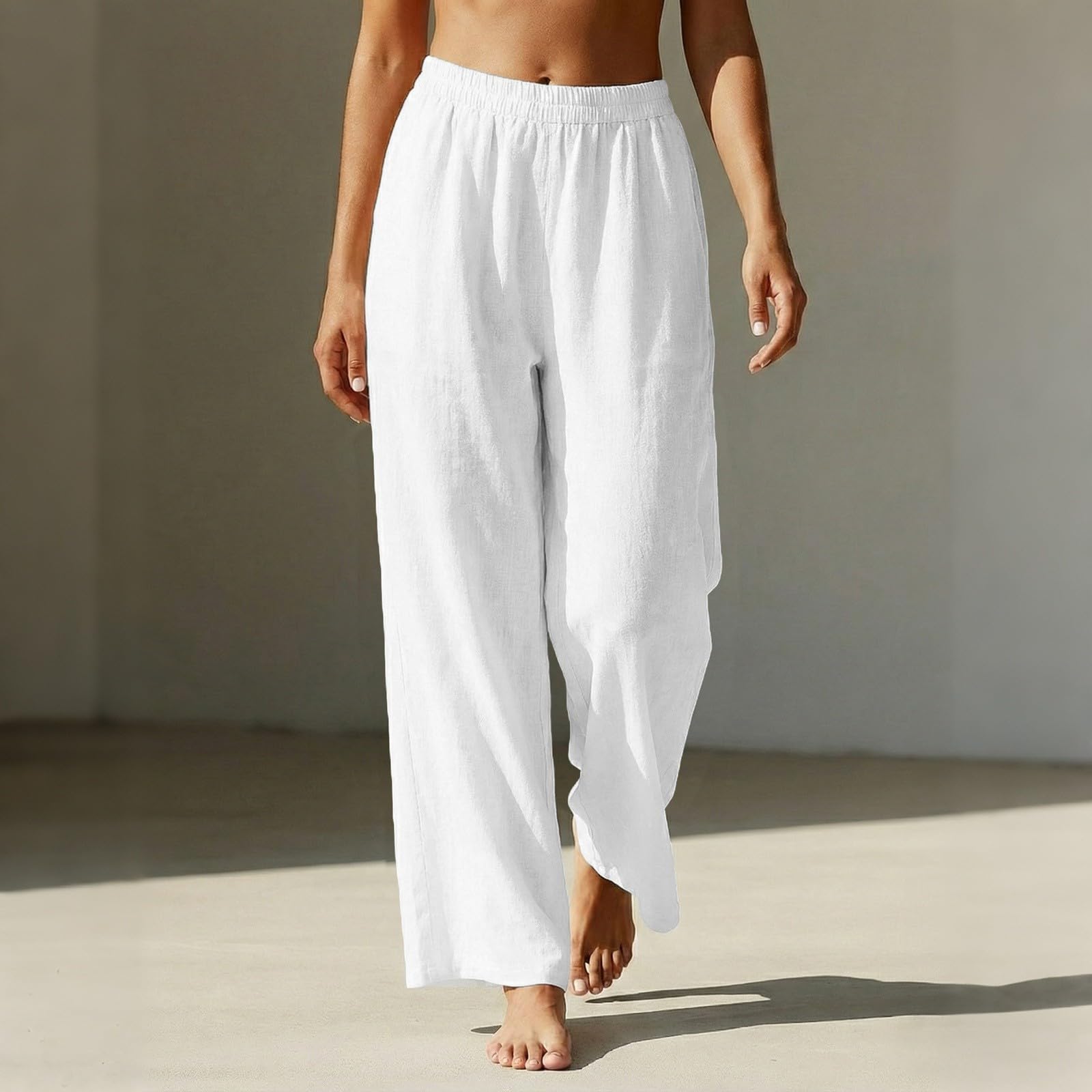 Pantaloni Lino Donna Estivi Casual Pantaloni Leggeri Larghi con Coulisse Gamba Dritta Pants da Spiaggia in Cotone Taglie Forti per Yoga Eleganti Estivi Pantalone per Sport Vacanze Spiaggia S-4XL