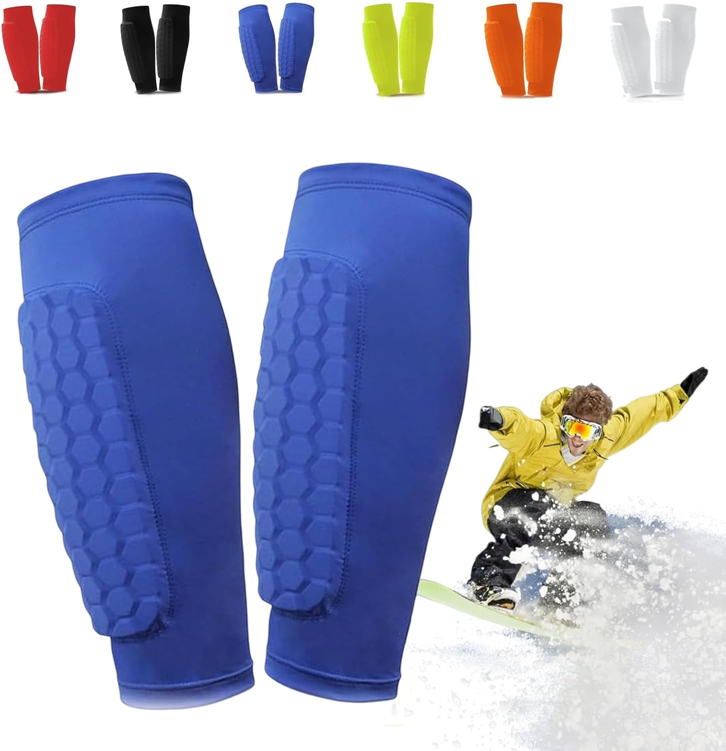 Ski Guard Socks, Ski Shin Guards, Ski Guards Shin Pads 2025, Shin Defender, Breathable Elastic Gel Guard For Skiing, Safety Gear For Adults Sports, Legs Protection (Blue, S)