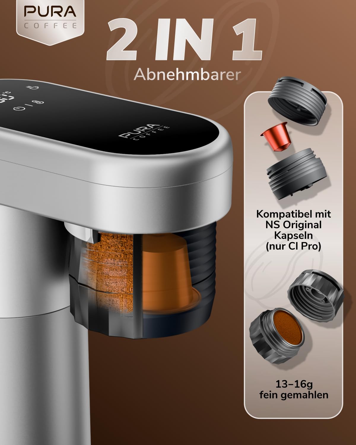 2 en 1 Expresso Machine a Cafe Portable, Chauffe Instantanée&20 Bars, Petite Machine Espresso Electrique Compatible avec les capsules NS et le café moulu pour camping et intérieur