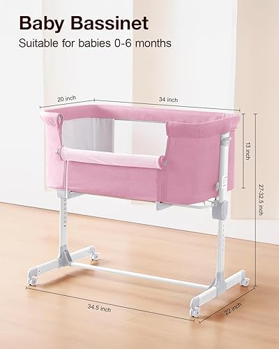 Miniatura 6 de Larex Cuna de bebé, cuna 3 en 1 para recién nacido, cuna portátil ajustable de 7 alturas con colchón y ruedas, color rosa