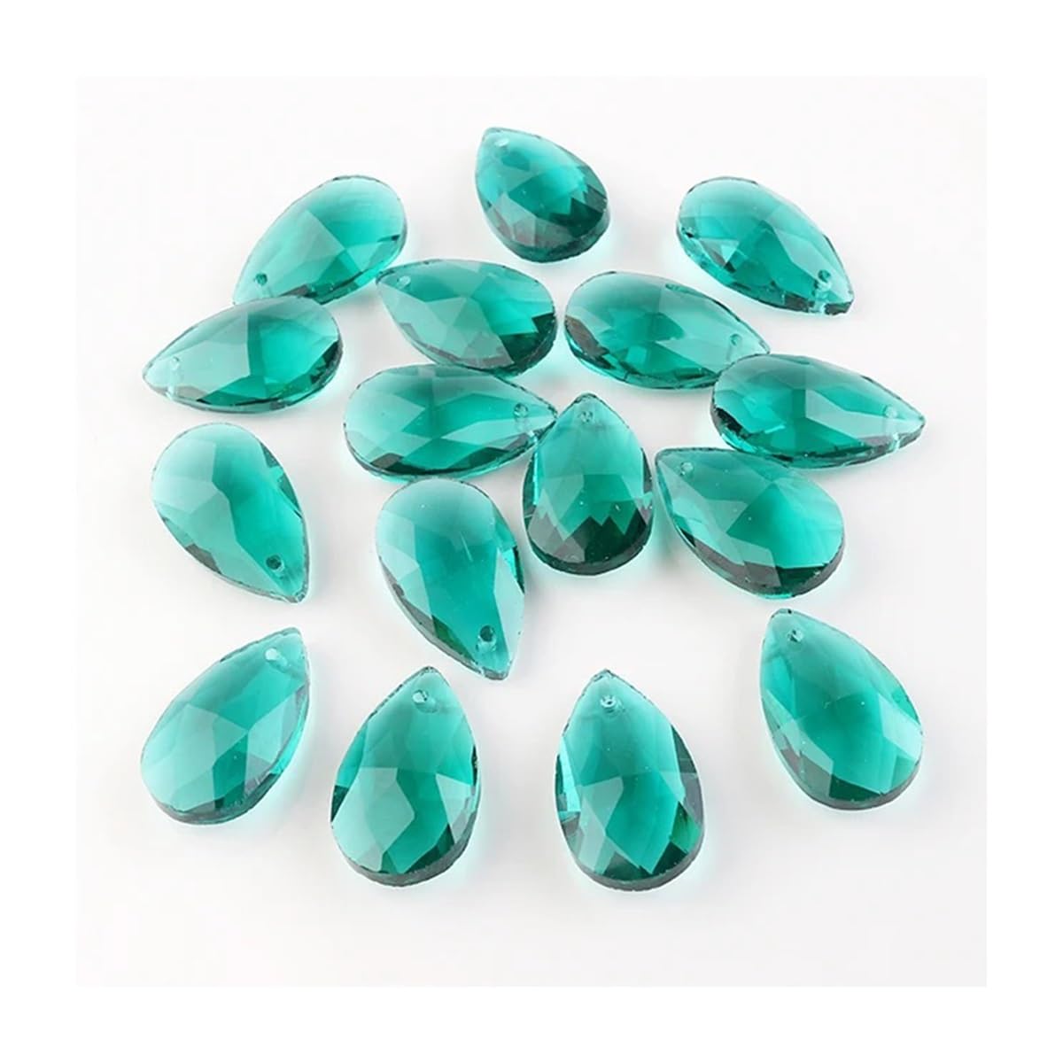 Crystal Chandelier Prism, Sun Catcher, 20Pcs Single Hole Charms Crystal Teardrop Pendants Green 13X22MM Glass Drop Beads For Handmade(Hole Green)