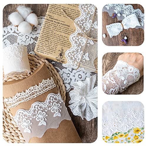 Ribete de encaje bordado de algodón blanco, cinta decorativa de ganchillo 6