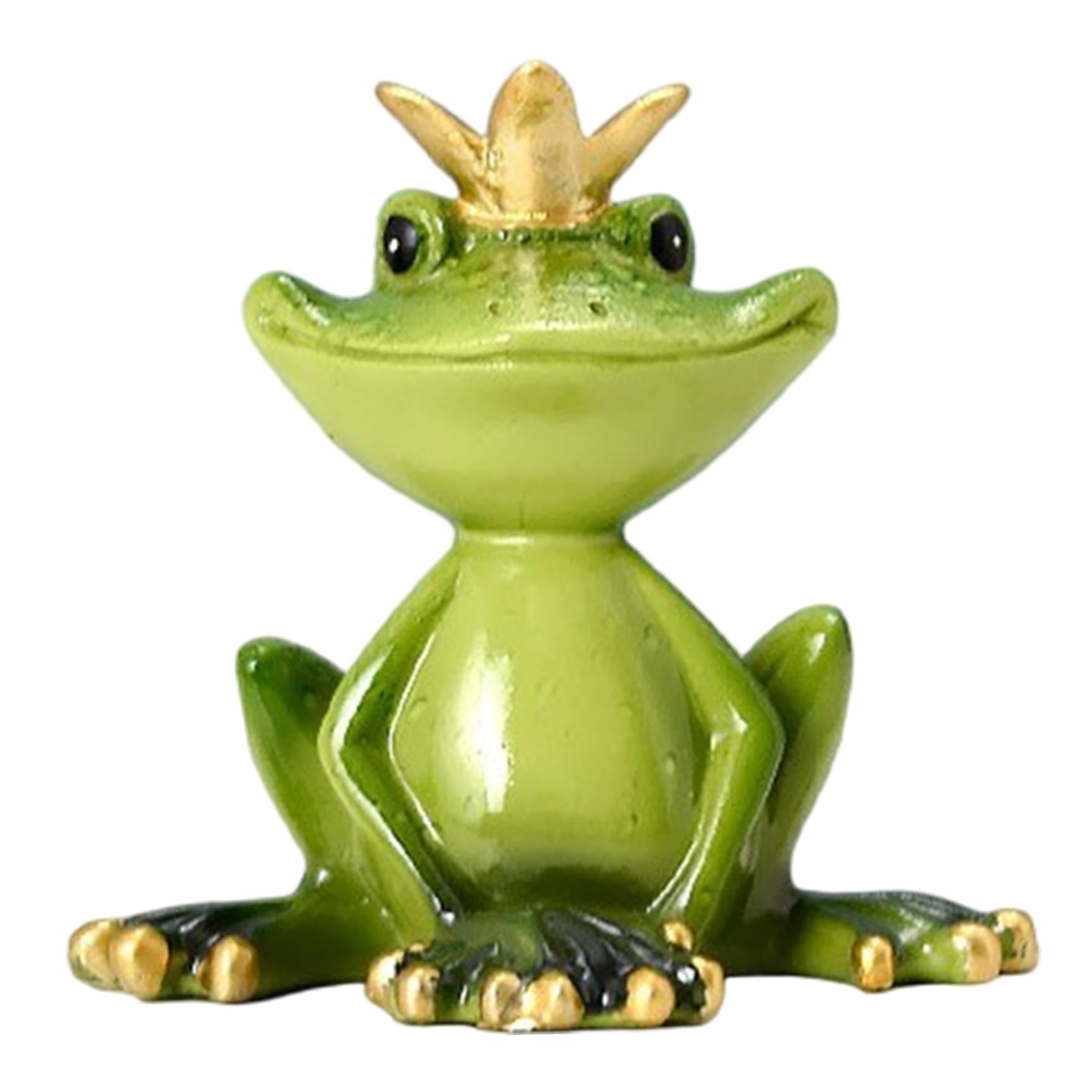 Sjfbebsy Green Frog Figurine Sitting Posture & Smile Face Frog Statue Wearing Crown Collectible Decorative Resin Animals For Shelf Tabletop Tv Bench Garden, Statue Resin Frogs