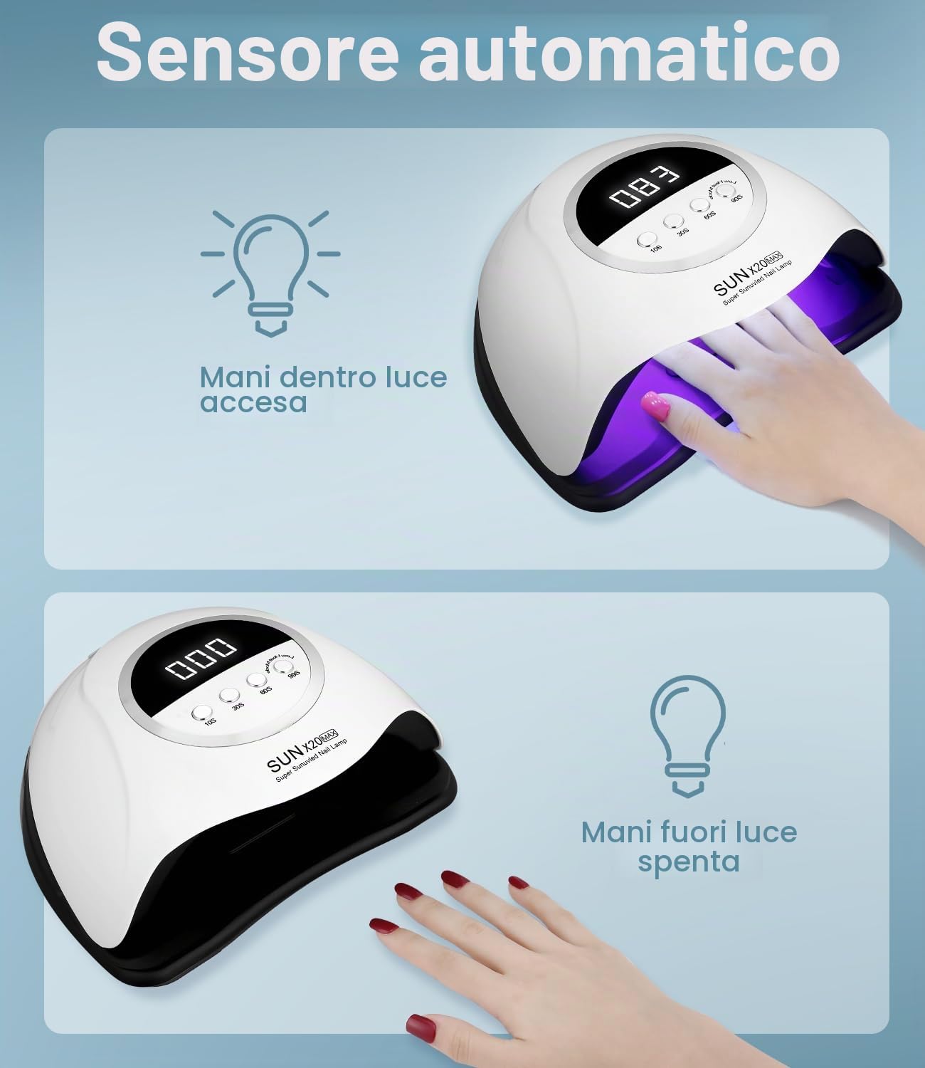 Lampada UV LED Unghie, 320W Professionale 72 sfere di lampada a LEDs, Semipermanente Curare Rapidamente Pedicure Fornetto per Tutti i Smalti, Automatico Sensore per Manicure a Casa e in Salone