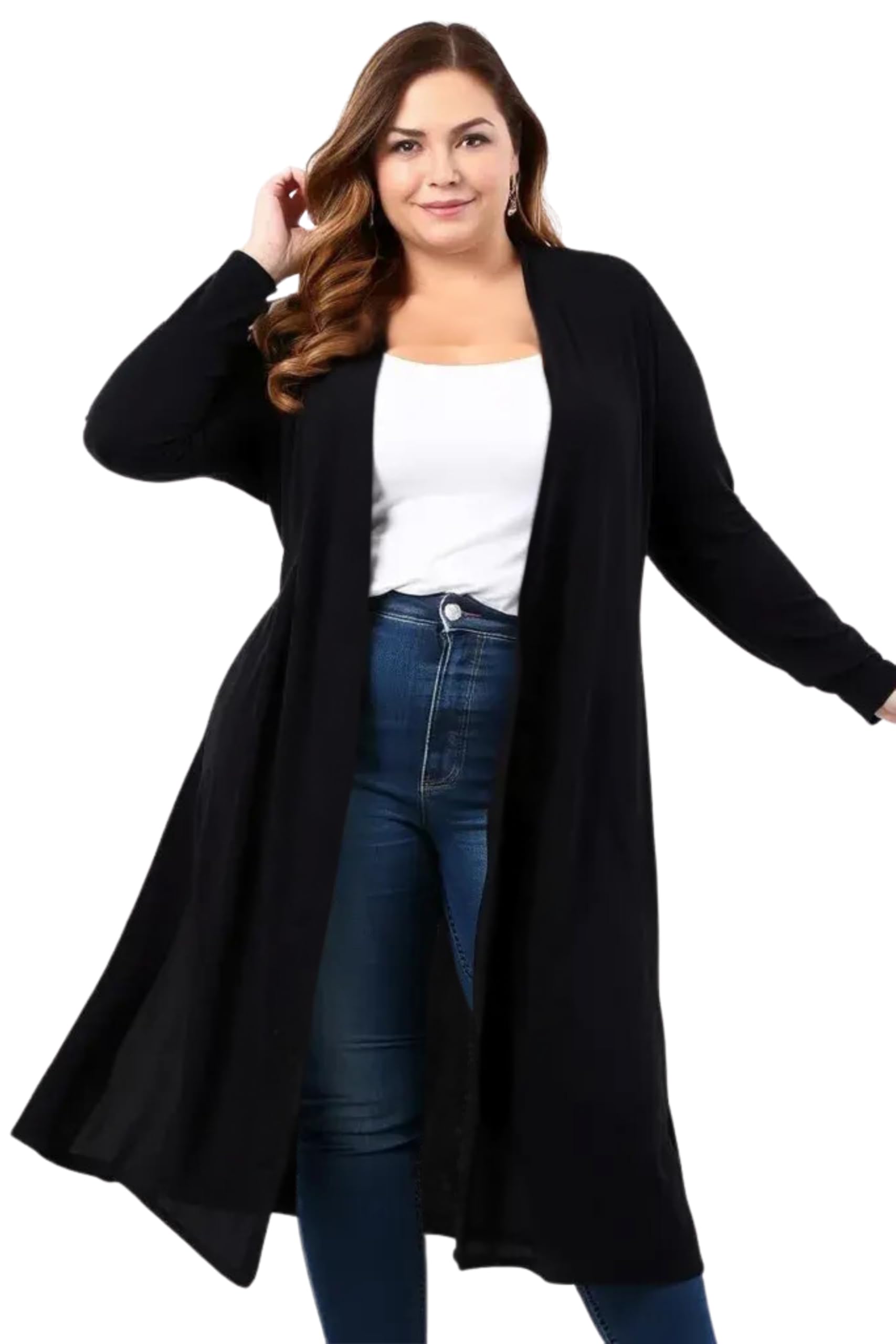 GOSTYLES® Womens Maxi Long Boyfriend Cardigans, Ladies Full Sleeve Collared Top Open Front Cardigan Coat (Black, 20-22)