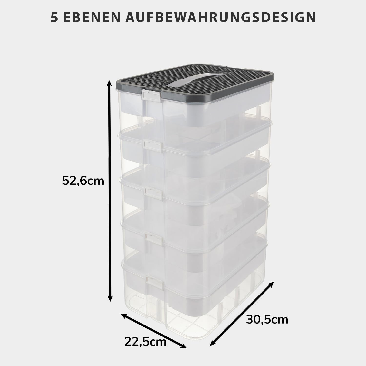 KRUZZEL Scatola portaoggetti con coperchio a 5 livelli, 35 l, con coperchio per Lego trasparente, la scatola non contiene blocchi, scatole impilabili in modo sicuro, impilabile 25759
