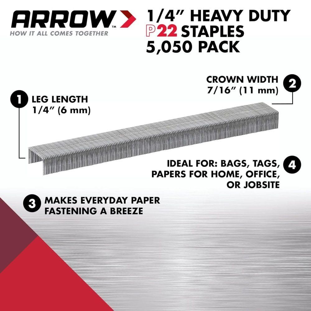 Arrow Grapas P22 # 224-1/4 pulgadas 6 mm para grapadoras – Grapas de sujeción – Paquete de 6 – 30.300 grapas en total