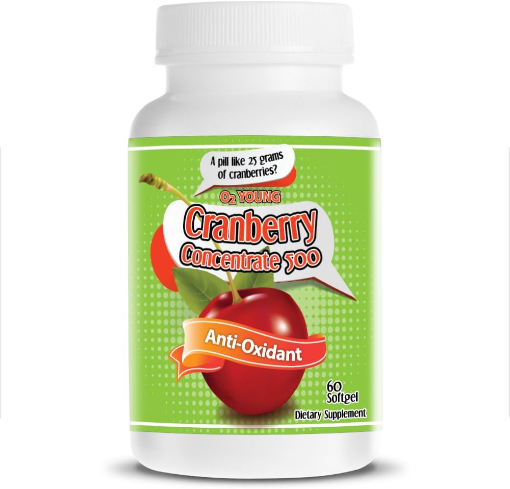 Antioxidant High Quality O2 Young Cranberry Concentrate 500 Very Concentrated - Each Capsule is As Though 25 g of Cranberries! Lead A Healthy Lifestyle- 60 Count