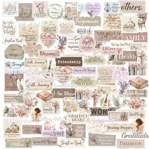 Eclazul Prayer Board Stickers Supplies - 100 Pcs Christian Jesus Bible Verse Flower Decals Bulk for Adults Women Waterproof Motivational Religious Scripture Scrapbook Gift for Water Bottle Journal