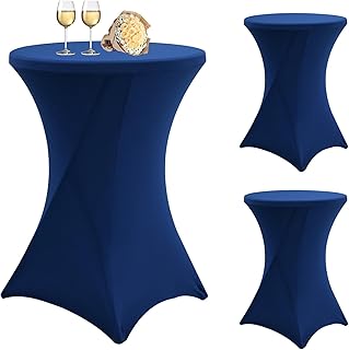 3 fundas para mesa alta de 80 cm, fundas para mesas altas y mesas altas de 80 a 85 cm de diámetro, color azul marino, con bolsillos para los pies, para bodas, fiestas de cumpleaños, banquetes (80 cm,