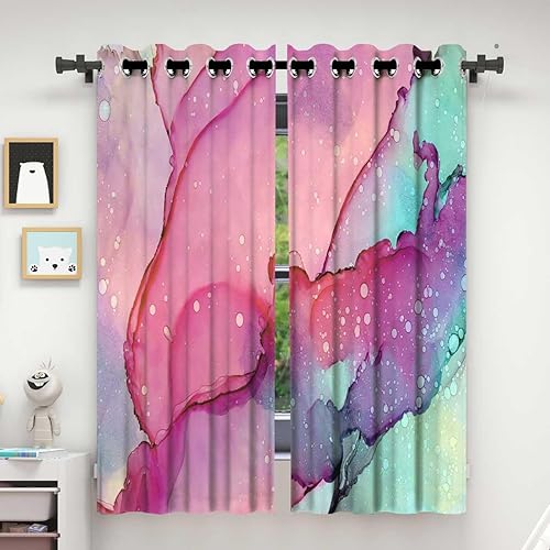 Miniatura 2 de Cortinas rosas para habitación opacas, cortinas abstractas de acuarela para puerta, decoración de sala de estar, 63 pulgadas de ancho por 63