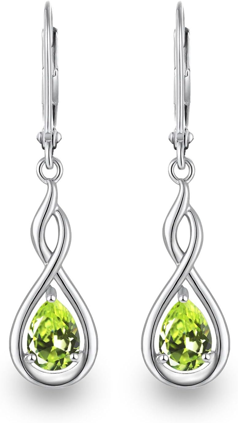 Infinity Birthstone Earrings 925 Sterling Silver Pear Birthstone Dangle Earrings Birthday Mothers Day Anniversary Christmas Earrings Jewelry for Women