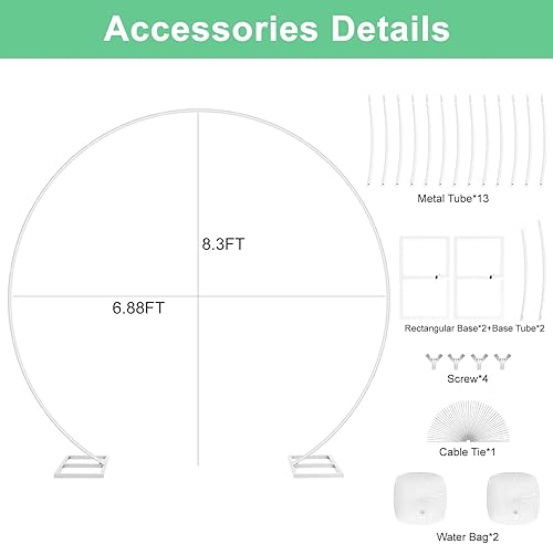 Miniatura 6 de HEOMU Soporte redondo de arco de globos de 7.3 pies, soporte de arco de metal para boda, arcos de boda para ceremonia, fiesta de cumpleaños, baby