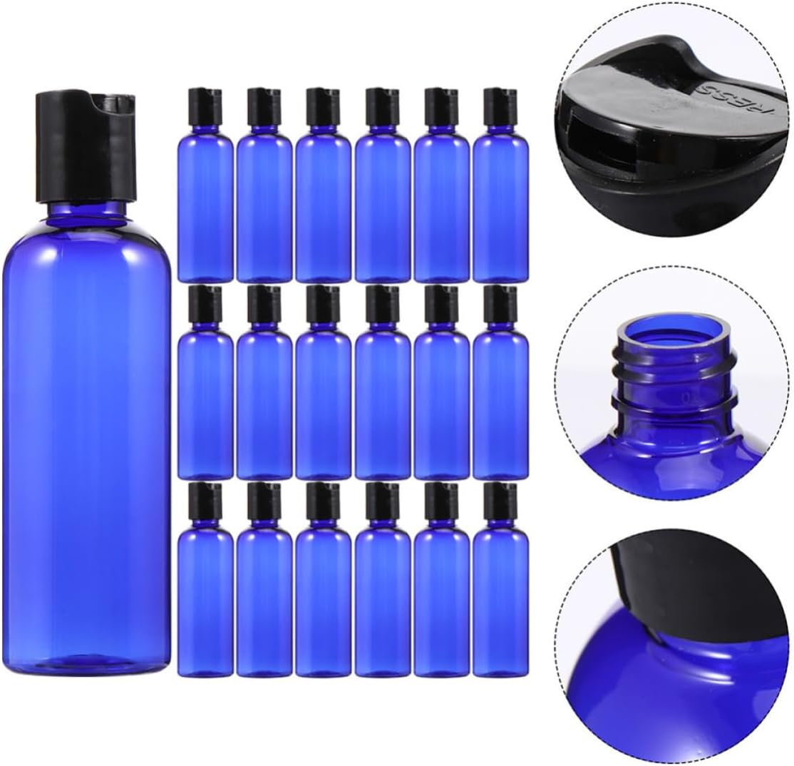 UKCOCO Refillable Plastic Shampoo Bottles Leakproof Blue Pet Empty Lotion Dispenser Bottles 20 Pcs 100ml with Lids Lightweight and Convenient for Hotel or Business Trip Use