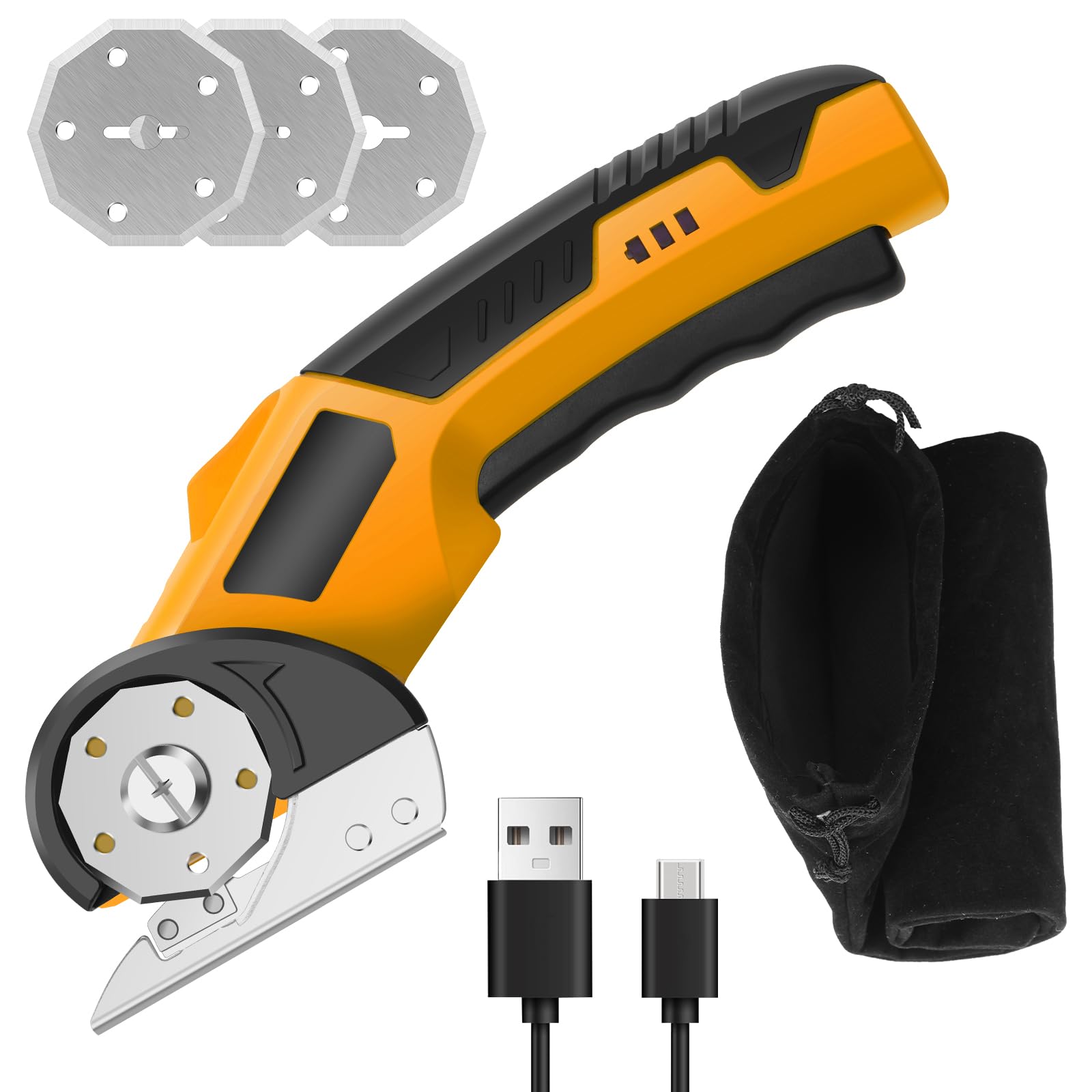 Lulobtg Yellow Cordless Electric Scissors 3.6V Cardboard Cutter With 3 Blades & Safety Lock For Cardboard Package Leather Carpet Plastic Box Cutting(Yellow)