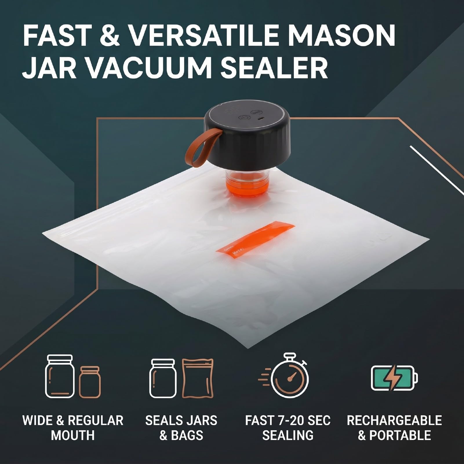 PUSOKEI Sellador Al Vacío para Tarros Mason |Máquina Selladora en Seco y Húmedo con 20 Bolsas para Almacenamiento de Alimentos