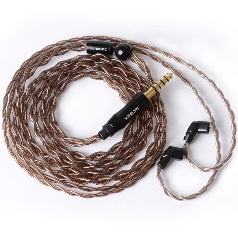 NICEHCK Litzocc,4N 4 Core Monocrystalline Copper OCC Earphone Cable, 0.78 2Pin/QDC 2Pin/MMCX Detachable Metal Connector,2.5/3.5/4.4mm Metal Plug,1.2m Soft Upgrade Cable