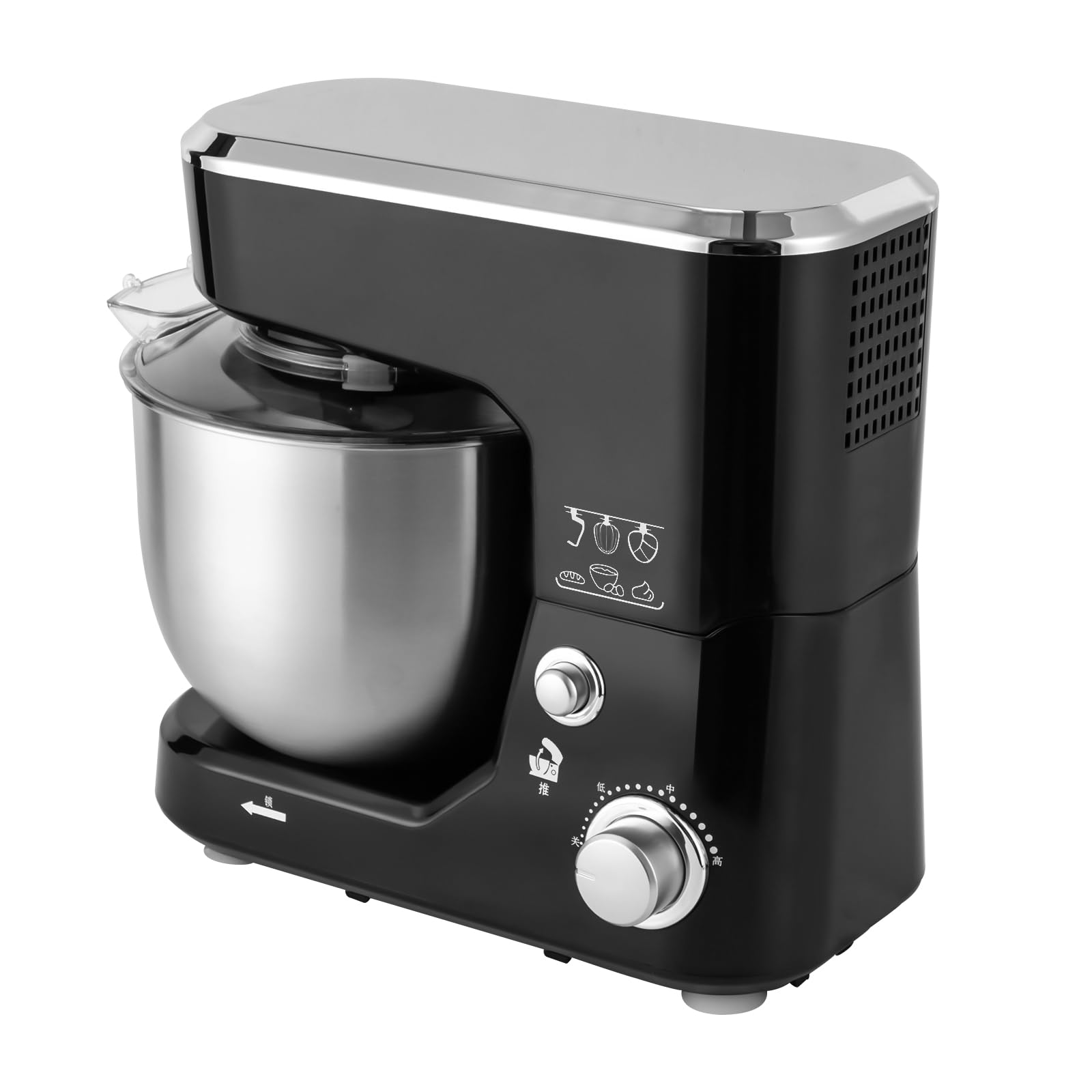 Robot da cucina da 5 l, impastatrice da 1000 W, con 3 livelli di velocità, impastatrice in acciaio inox 304, frullatore cucina, tritacarne elettrico, con frusta e gancio per impastare