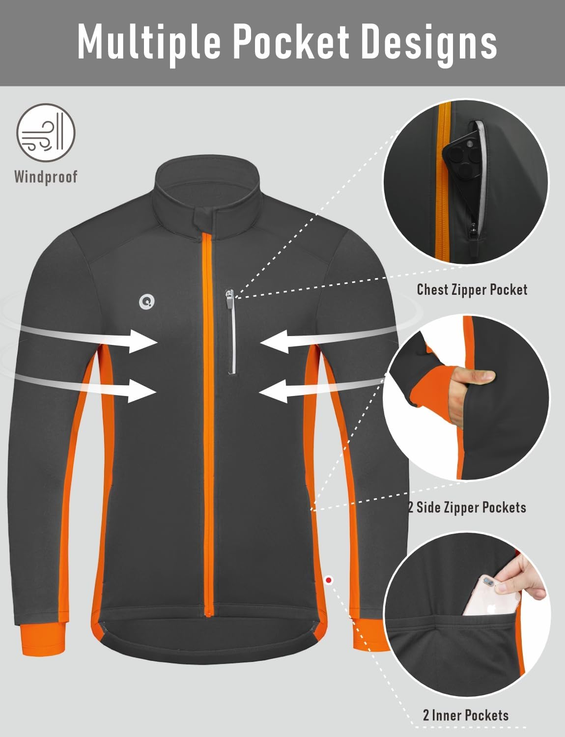 Przewalski Cycling Bike Jackets for Men Winter Thermal Running Jacket Windproof Breathable Reflective Softshell Windbreaker - Image 4