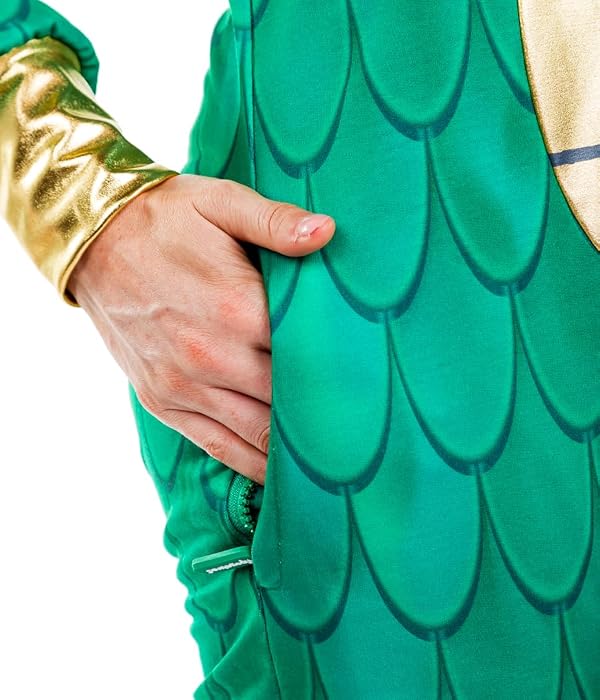 Tipsy Elves Dragon Halloween Costume For Women - Retro Magical Fantasy Creature Adult Hooded Onesie Jumpsuit Women's Classic Green Dragon Costume W/Attached Wings Size X-Large by Tipsy Elves - Image 4