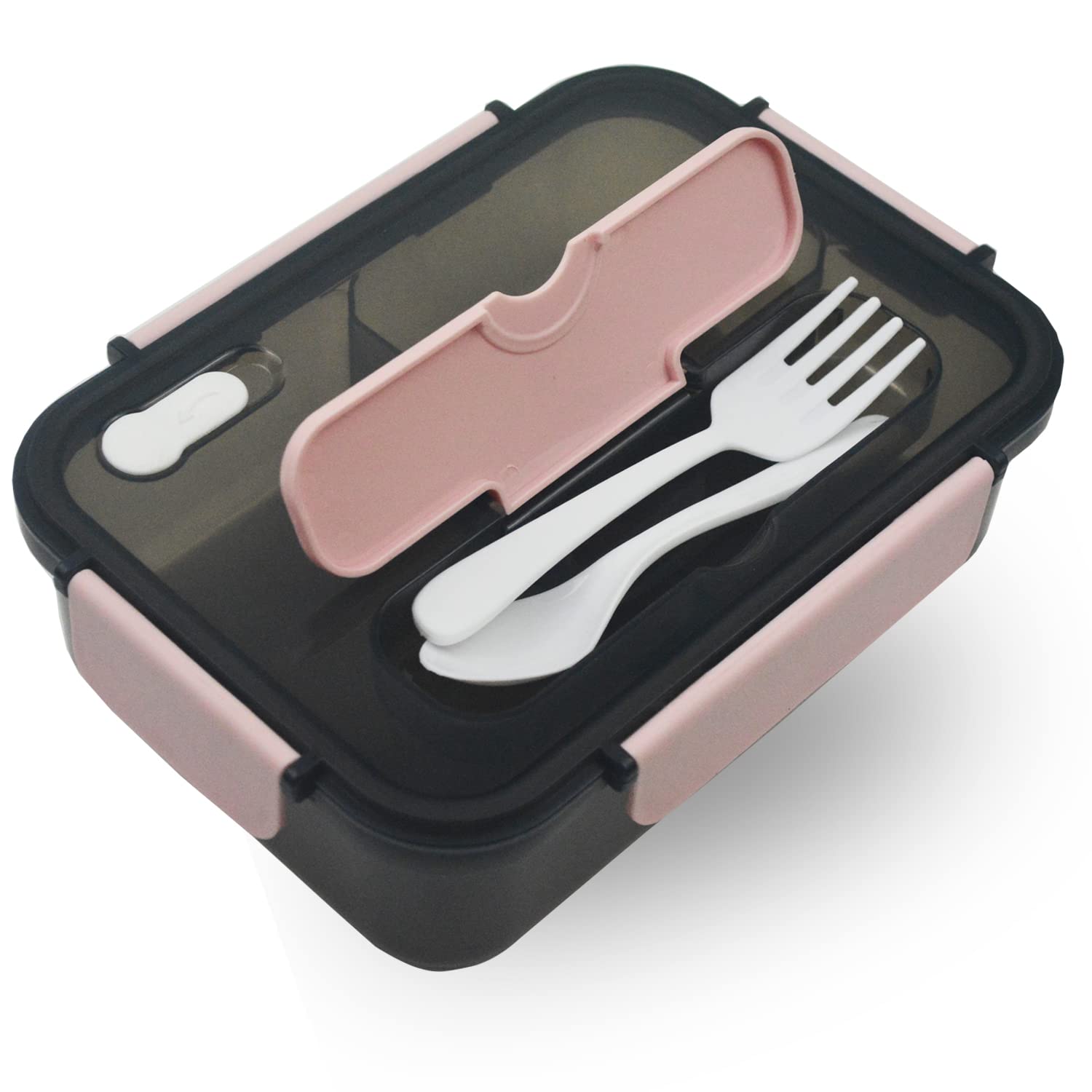 SUPPRUI Bento Box,1500ml Leakproof Lunch Box,Food Container with 3 Compartments and Cutlery,BPA Free Containers Suitable for School and Work(Pink)