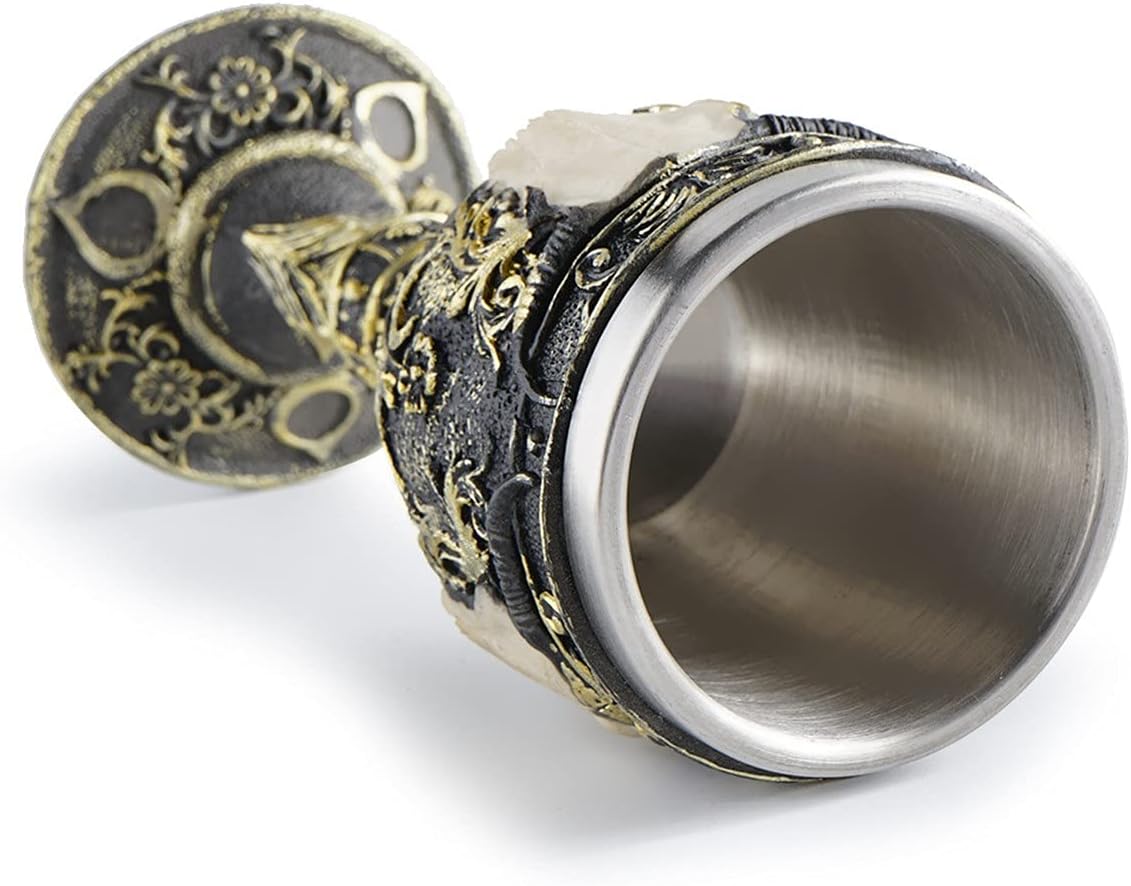 Novelty Bar Wine Glass Stainless Steel Medieval Chalice Cup Drinking Goblet Home Bar Decor 3D Design Goat Skull Golbet Drinking Cup Medieval Wine Glass (Color : Painted Size : 7.5x19cm)