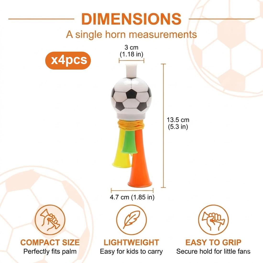 4 Pezzi Set Tromba ad Aria - Vuvuzela Rumorosa per Eventi Sportivi, Canti da Stadio, Feste di Compleanno per Bambini, 13.5 cm